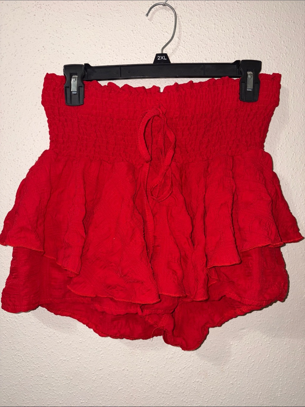 SHEIN Red Smocked Ruffle Skort Shorts